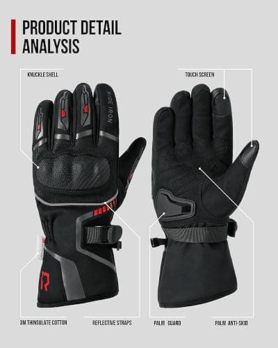RIDEIRON Winter Motorcycle Gloves for Men & Women Waterproof Warm Cold Weather Riding Gloves with Touchscreen for ATV UTV Riding, Road Racing, Snowmobile, Motocross thumbnail 9