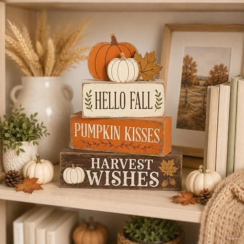 Hello Pumpkin Leaves Fall Decor, Fall Decorations for Home | 4 Pcs Pumpkin Fall Home Decor Farmhouse Autumn Thanksgiving Table Tiered Tray Decorations, Fall Party Centerpiece for Kitchen thumbnail 2