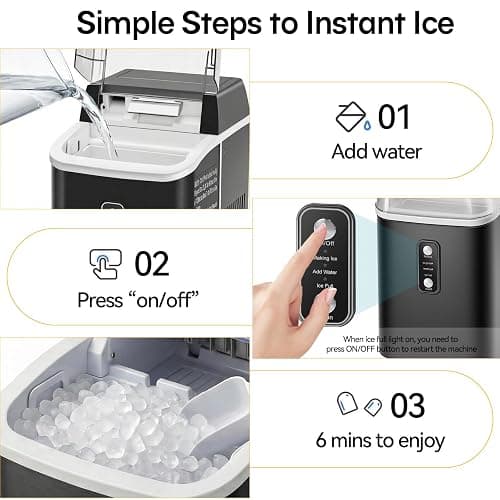 NEWBULIG Nugget Ice Makers Countertop, Portable Nugget Ice Machine, Ready in 6 Mins, 24lbs in 24Hrs, Auto-Cleaning, with Basket and Scoop, for Home, Kitchen, RV, Camping, Black thumbnail 6