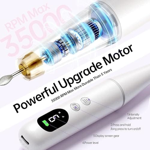 Electric Nail Drill Kit Professional - 9 Speed Cordless Electric Nail File with LED Display, Portable Nail Drill Machine for Acrylic Gel Nails, Hand Feet Trimmer Buffer Tool for Women Men Baby White thumbnail 5