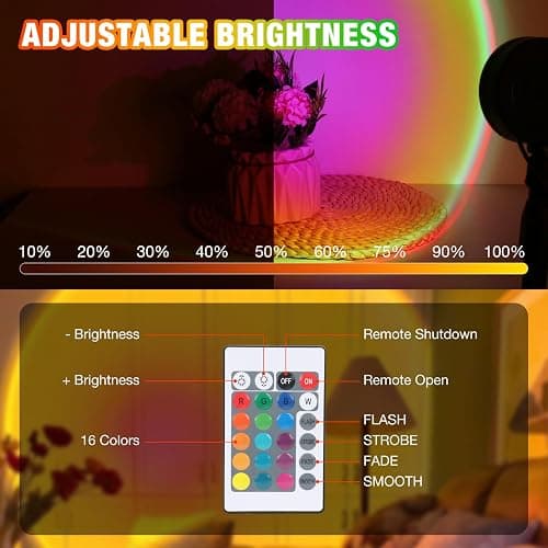Mineup Sunset Lamp, 16 Farben Sonnenuntergang Lampe, 180° Drehung, Dimmbar USB Anschluss, Sonnenlicht LED Projektor, Sonnenlicht Lampe für Schlafzimmer, Fotografie, Wohnzimmer Party thumbnail 4