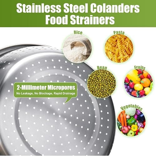 Palksky Stainless Steel Colander Set with Self-Draining Base, 3 Sizes Colanders & Food Strainers for Pasta, Rice, Fruits & Veggies, Metal Colander with Draining Plate for Sink or Countertop thumbnail 6