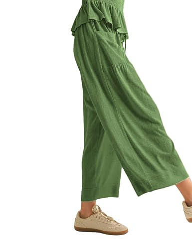 Antnation Womens 2 Piece Smocked Top Wide-Leg Pants Set High-Waisted Lounge Outfit with Pockets Casual Boho Matching Set thumbnail 4