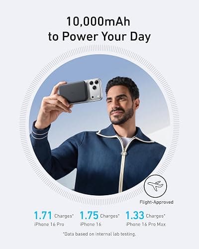 Anker MagGo Power Bank, Ultra-Slim 10,000mAh Magnetic Battery Pack, Qi2 Certified 15W Ultra-Fast MagSafe Compatible Portable Charger, Ergonomic Design, for iPhone17/16/15/14 Series Only（Not for Pixel） thumbnail 5