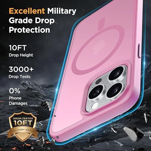 Miracase Magnetic for iPhone 14 Pro Case 6.1 inch (Compatible with MagSafe)（with 2X Screen Protectors） Military-Grade Protection, Anti-Fingerprint Translucent Matte Phone Case Cover, Mes Pink thumbnail 5