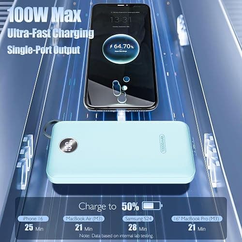 Byobyc Portable Charger, Compact 10000mAh Power Bank with Type-C Cable, 22.5W Fast Charging External Battery Pack with LED Digital Display for iPhone, Android (Blue) thumbnail 5