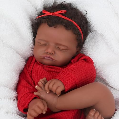 CHAREX Realistic 18 Inch Reborn Baby Doll - African American Sleeping Newborn Handcrafted Lifelike Black Skin Perfect for Kids Aged 3 and Up with Accessories thumbnail 6