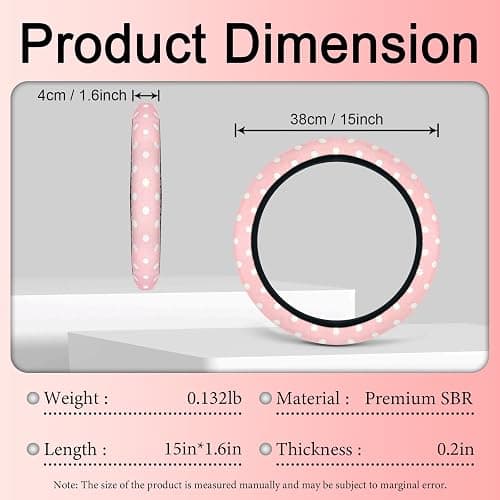 Polka Dot Steering Wheel Cover，Cute Polka dots Car Accessories for Women and Men-Elastic Universal 15 Inch Steering Wheel Covers with 2 pcs Cup Holder thumbnail 2