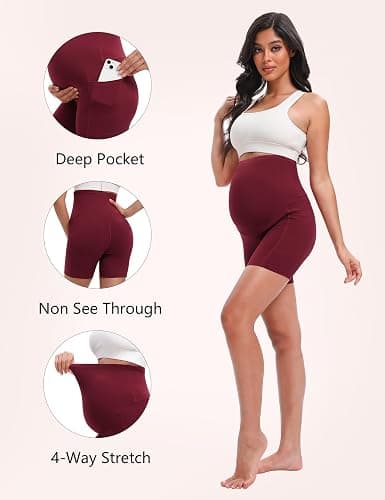 Siimcuzy 4 Pack Women's Maternity Shorts with Pockets Over the Belly | 5 Inch, Two Side Pockets, Belly Support, Biker, Pregnancy, Summer, Yoga, Workout, Athletic, Active, Gym, Soft, Shorts thumbnail 4