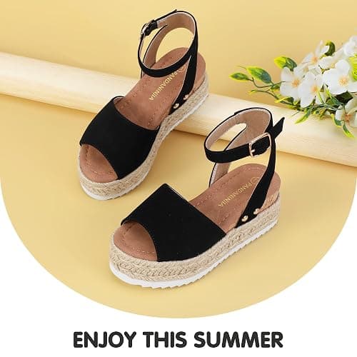 PANDANINJIA Girls Sandals Wedge Platform Espadrille Open Toe Summer Little Big Kid Flower Girl Heels Dress Shoes thumbnail 6