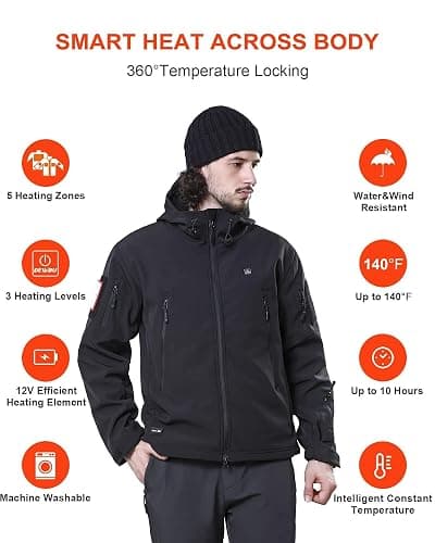 DEWBU Heated Jacket for Men with 12V Battery Pack Winter Outdoor Soft Shell Electric Heating Coat thumbnail 3