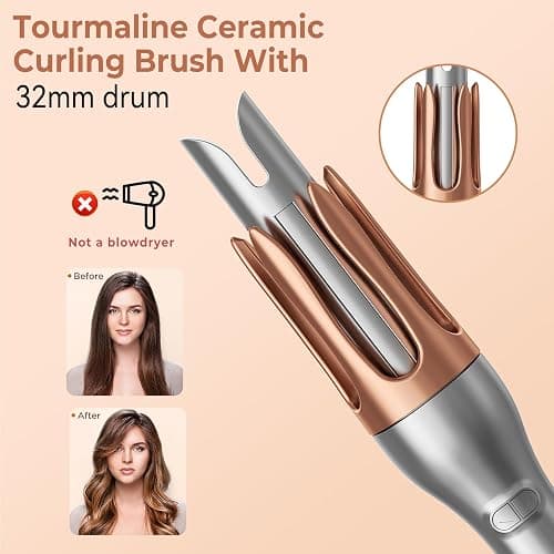 Hair Curler, Portable Automatic Curling Iron with Anti-Scald Design, 30s Fast Heat, 3 Temp Settings, 32mm Tourmaline Ceramic Barrel, 60 Min Auto Shut-Off thumbnail 4