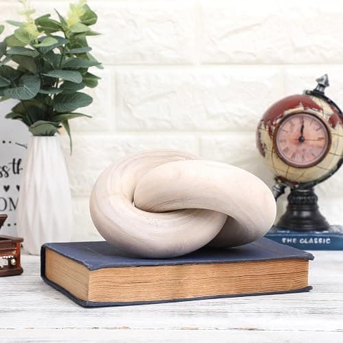 Yalikop 2 Link Wood Chain Link Decor Coffee Table Wooden Knot Decor,Wood | Hand Carved Wooden Knot, Modern Farmhouse Ornament, Boho Rustic Natural Chain Items, Home Living Room Shelf Decorations thumbnail 4
