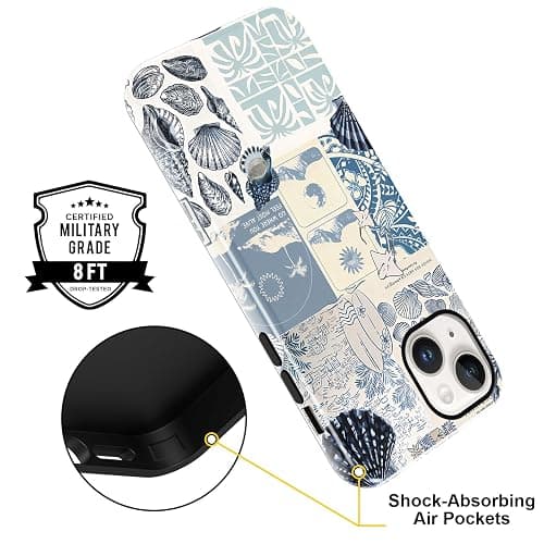 lioscre Case Compatible with for iPhone 13/iPhone 14 6,1'', Beach Blue Collage Coast Cute Aesthetic Protective Phone Case, Vintage Trendy Scratch Resistant Shockproof Cover Case for Girl Boy Women Men thumbnail 4