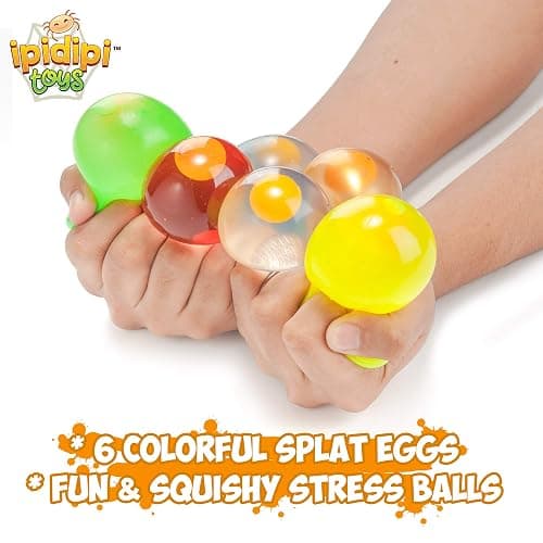 IPIDIPI TOYS Colorful Squishy Eggs Stress Ball - Multicolor Clear Egg Yolk, Yolk Balls for Kids - Birthday Party Favors, Classroom Prizes, Goodie Bags Stuffers for Kids - Assorted Colors, Pack of 6 thumbnail 4