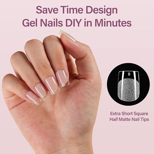 Misssix Extra Short Square Gel x Nail Tips Kit, 216Pcs Pre Etched Clear Fake Nails, Full Cover False Nail 9-in-1 Gel Glue and Portable Mini U V Nail Lamp for Women 12 Sizes thumbnail 2