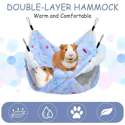 BOAO 2 Pcs Guinea Pig Rat Hammock Guinea Pig Hamster Ferret Hanging Hammock Accessories for Small Animals Chinchilla Parrot Sugar Glider Ferret Squirrel (Hot Pink,Blue,Dot Pattern) thumbnail 7