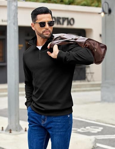 COOFANDY Mens Quarter Zip Pullover Sweatshirts Lightweight Long Sleeve Mock Neck Sweater Polo thumbnail 2