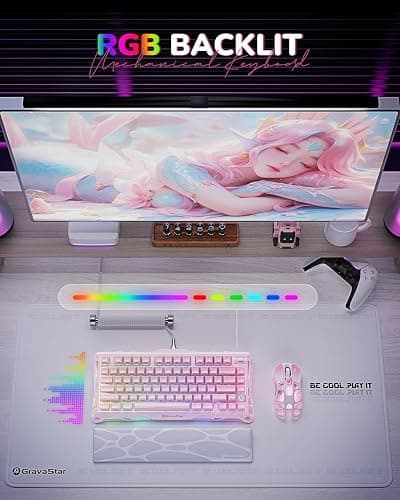 GravaStar Mercury K1 75% Pink Wireless Keyboard, Aluminum Alloy Exoskeleton Design Mechanical Gaming Keyboard, Gasket Hot-Swap Socket, Linear Switches, RGB Backlit thumbnail 6