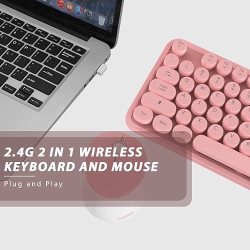 Kootop Wireless Keyboard, Cute Colorful 104 Keys Typewriter Retro Round Keycaps Keyboard for PC Laptop,Desktop,Windows, Home and Office Keyboards (Pink) thumbnail 6