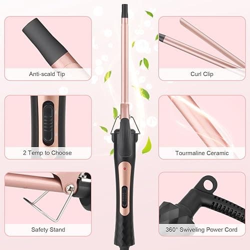 Thin Curling Iron, 3/8 Inch Small Curling Iron Wand for Short & Long Hair, Small Ceramic Barrel with 2 Temperature for Tight Curls, Include Heat Resistant Glove thumbnail 5