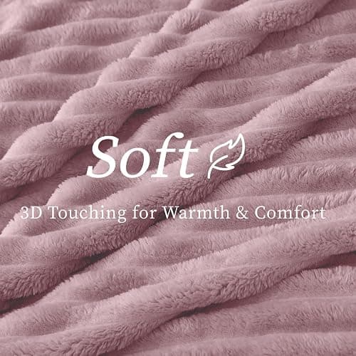 BEDELITE Fleece Throw Blanket for Couch - 300GSM Soft & Warm Fluffy Berry Purple Blanket, Decorative and Giftable Striped Blankets for Women, Men, 50"x60" thumbnail 4