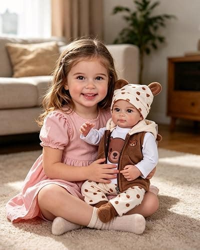 BABESIDE Reborn Baby Doll Clothes for 17-22 Inch Dolls, 5 Pcs Baby Doll Clothes Set with Bear Hat, Jacket, Shirt, Pants and Socks, Baby Doll Accessories Outfit for Pretend Play, Kids Ages 3+ thumbnail 2