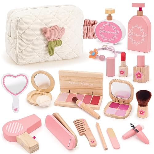 Wooden Makeup Toy Set for Girls Pretend Play Makeup Kit for Toddlers 3-5 with Bag, Birthday Gifts for Girls Toys Kids Aged 3 4 5 6 7 8 - Image 1