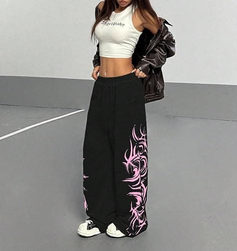 ZAFUL Womens Wide Leg Sweatpants Y2K Gothic Graffiti High Waisted Lounge Pants Athletic Joggers Pants with Pockets thumbnail 3