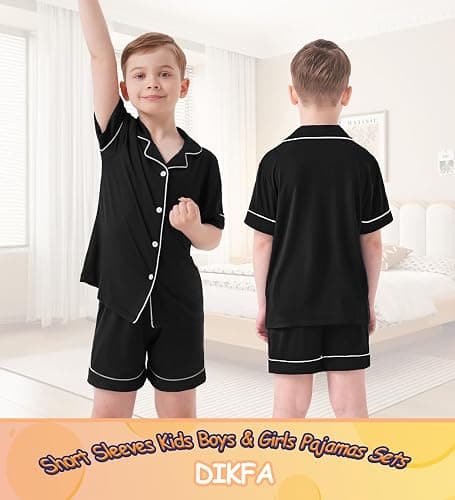 DIKFA Kids Pajamas Set 2 PCS Girls Boys Soft Sleepwear Short-Sleeve Nightwear Cute Shorts Pjs Loungewear thumbnail 3