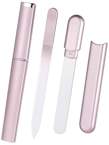 Glass Nail File and Buffer with Case, Crystal Fingernail Files for Natural Nails Nano Nail Shiner Polisher Care Kit for Travel Salon Stocking Stuffers for Women Girl Wife Gifts-Rose Gold - Image 1