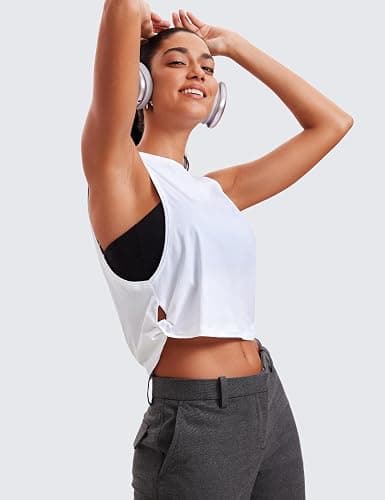 CRZ YOGA Pima Cotton Large Armhole Tank Tops for Women - Workout Sport Athletic Yoga Running Gym Loose Crop Sleeveless Shirts thumbnail 5