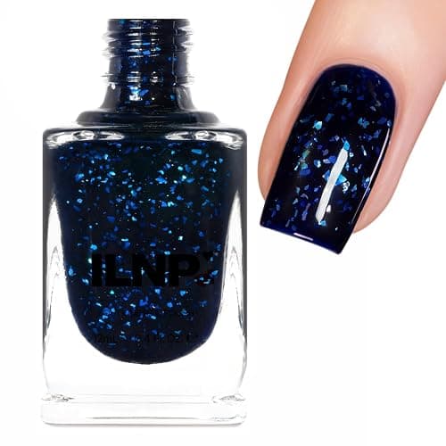 ILNP Late Night - Deep Navy Blue-Based Iridescent Flakie Shimmer Nail Polish - Image 1