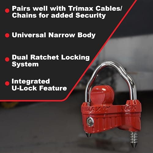Trimax - UMAX 25D - Trailer Lock for Hitch, Dual Purpose Transforms to U Lock - Trailer Hitch Lock for 1-7/8" - 2-5/16" Couplers, All Coupler Types thumbnail 3