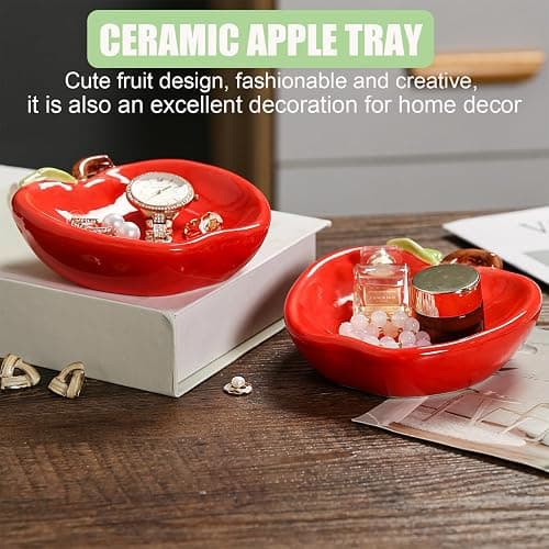 Yzikema Ceramic Jewelry Dish,Apple Shaped Trinket Storage Tray Coffee Table Room Apartment Bathroom Dresser Decor thumbnail 5