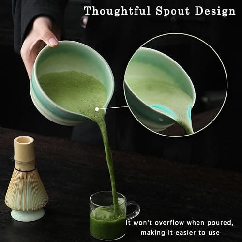 Buucup Japanese Matcha Set, Matcha Bowl with Spout, Matcha Whisk and Holder, Bamboo Matcha Scoop and Stainless Steel Sifter - 5 Pcs Gradient Green Matcha Kit for Matcha Lover thumbnail 6