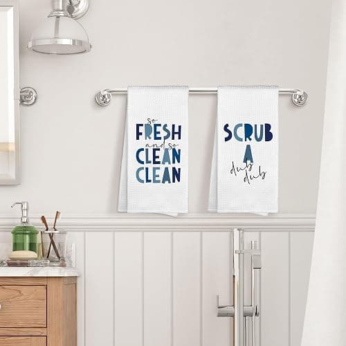 Sviojuce Blue Boys Kids Nursery Bathroom Decor Hand Towels 16x24 Set of 2, So Fresh and So Clean Towels Gifts for Kids Baby Toddlers, Scrub a Dub Bathroom Kitchen Hand Towel Decor thumbnail 4