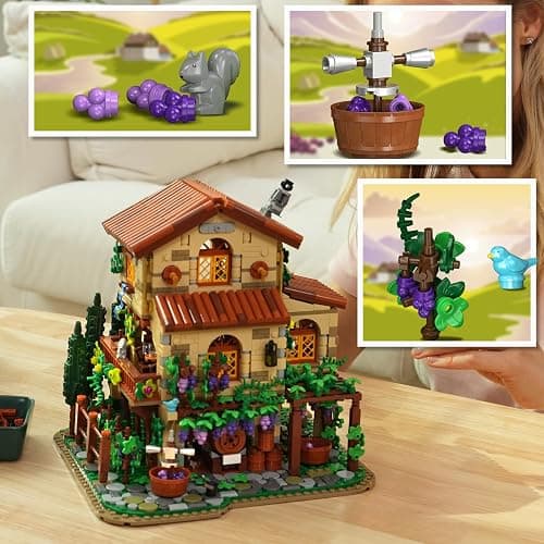 INSOON Winery Chateau House Building Set with Lights, Vineyard Castle Construction Model Home Decor, 1826 PCS Vine Estate Autumn Cabin Building Block Kit, Birthday Gift for Adults Teens Boys Girls thumbnail 8