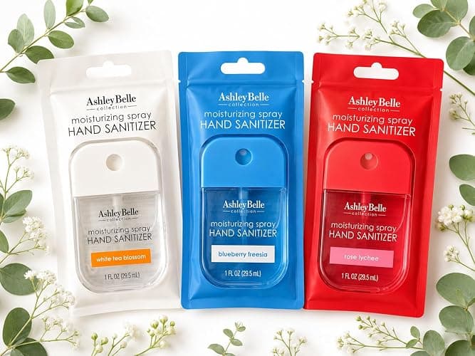 AshleyBelle Moisturizing Spray Hand Sanitizer Variety Pack – White Tea Blossom, Blueberry Freesia & Rose Lychee – Travel Size Pocket Hand Sanitizer Spray, 1 FL OZ (29.5 mL) Each thumbnail 2