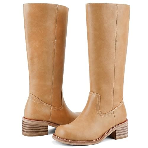 UBWDU Women's Knee High Boots Chunky Block Heel Long Boots Square Toe Low Heel Boots for Women thumbnail 5