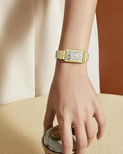 CIVO Womens Watches Vintage Square Stainless Steel Analog Quartz Wrist Watch Waterproof Fashion Elegant Dainty Ladies Watch - 1-gold Silver thumbnail 4