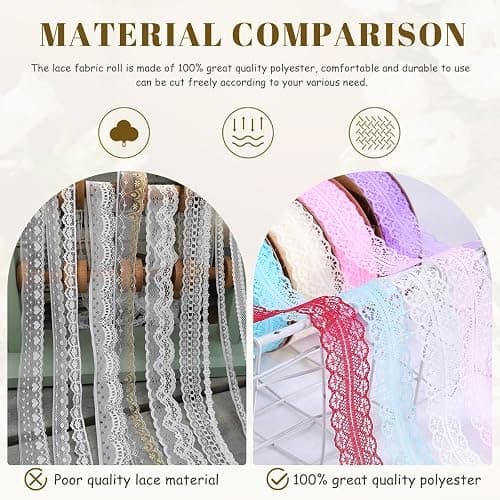 Lace Trim Ribbon lace Fabric Vintage Pattern Roll Ribbons - Perfect for Gift Wrapping, Crafts,Flower Design,Sewing, and Party Decorations (White, 50 Yards) - white - 50 Yards thumbnail 5