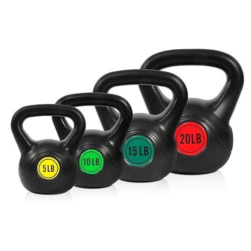 Fitvids Wide Grip 3-Piece or 4-Piece Kettlebell Exercise Fitness Weight Set, Include 5 lbs, 10 lbs, 15 lbs and 20 lbs, Set of 3 or Set of 4 - Image 1