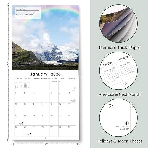 SKYDUE 2026 Christian Wall Calendar - 14-Month with Bible Verse & Nature Scenes (Nov 2025-Dec 2026) | NIV Scripture, 12"x24" Opened, Thick Paper Monthly Calendar for Home Office thumbnail 5
