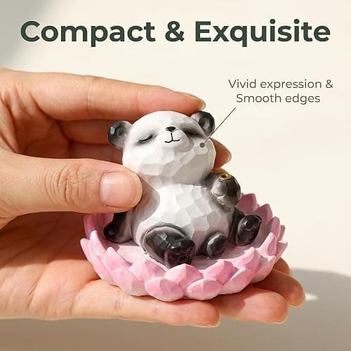 Lotus Panda Incense Holder Cute Animal Figurine Incense Burner Flower Stand Ash Catcher Creative Cartoon Resin Panda Statue for Home Room Decor Meditation Yoga Spa | Cartoon Resin Panda Statue Flower Stand Incense Burner Holder Set Ash Catcher Creative Unique Gift for Home Office Yoga Spa thumbnail 7