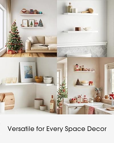 BAYKA Floating Shelves White, 22.5 inch Rustic Wood Wall Mounted Shelves for Bathroom, Bedroom, Living Room, Kitchen & Office, Hanging Display Shelf with 22 lbs Capacity thumbnail 7