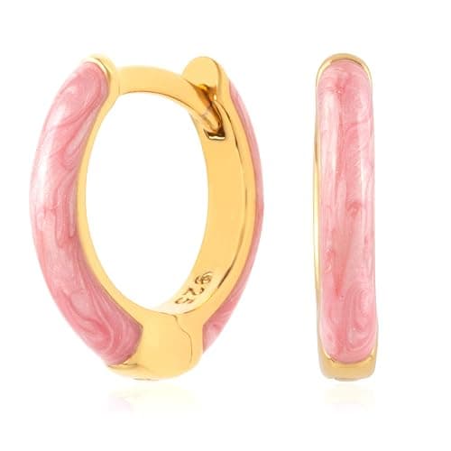 14K Gold Plated Sterling Silver Enamel Color Huggie Hoop Earrings for Women – Wide Range of Vibrant Color Options Available thumbnail 4