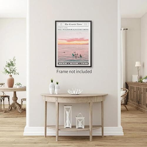 Pink Beach Newspaper Posters Vintage Fashion Coastal Girl Surf Wall Art Grainy Salt Water Heals Everything Canvas Prints for College Dorm Bedroom Wall Decor 12X16 inch Unframed thumbnail 4