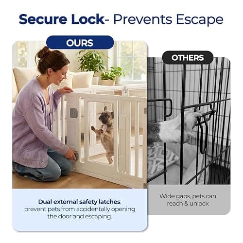 Wagora Clear Acrylic Dog Playpen with Door, Transparent Puppy Playpen for Small and Medium Puppies, Easy Assemble Pet Fence Indoor with Safety Lock (White, 69.3 x 35 x 22.4 Inch) thumbnail 2