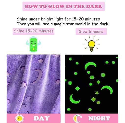 AUIVTY Glow in The Dark Blanket for Girls Birthday Purple Pink Moon Star Soft Throw Blanket for Kids Toddler Teen Girls Women (Purple, 40x60 inch, Moon Star) thumbnail 3
